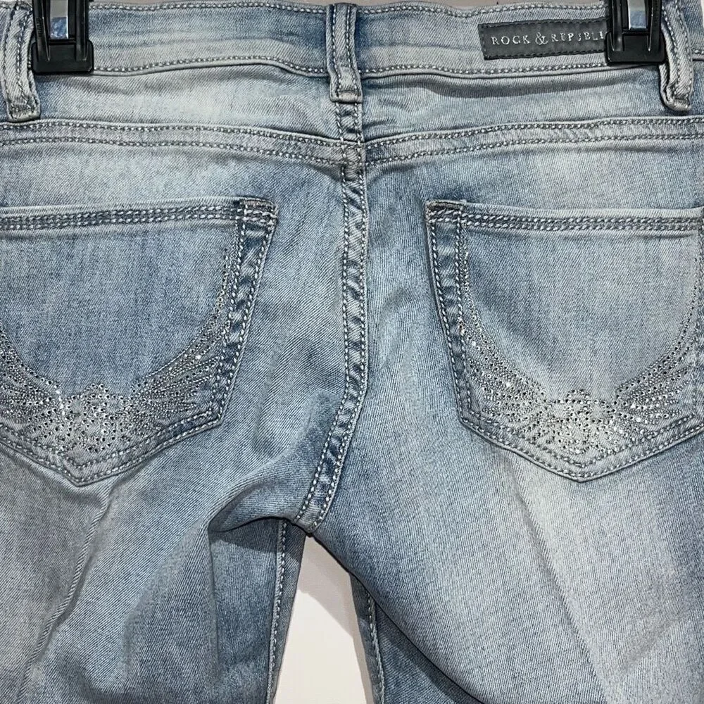 Rock & Republic‎ Women's Blue Roskilde Low Rise Cropped Capri Denim Jeans Size 0